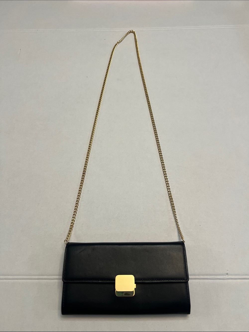 CUYANA CROSSBODY CHAIN BLACK LEATHER CLUTCH WALLET BAG